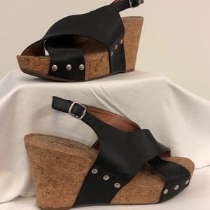 Lucky Brand Minari Leather Studded Wedge Sandals